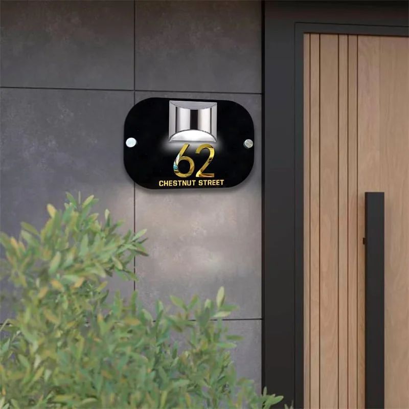 Personalized 3D Solar Acrylic House Number Sign - Custom Outdoor Address Plaque