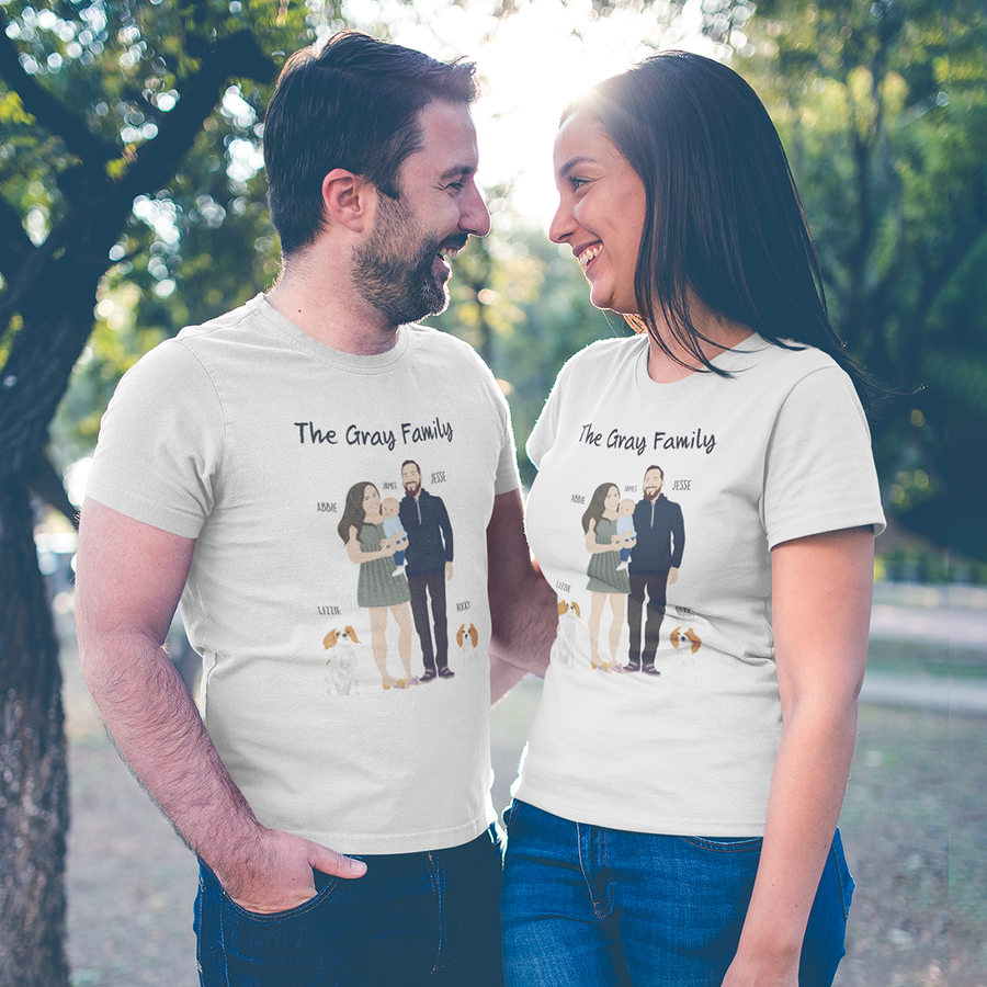 Personalized t-shirt with premium family-drawn