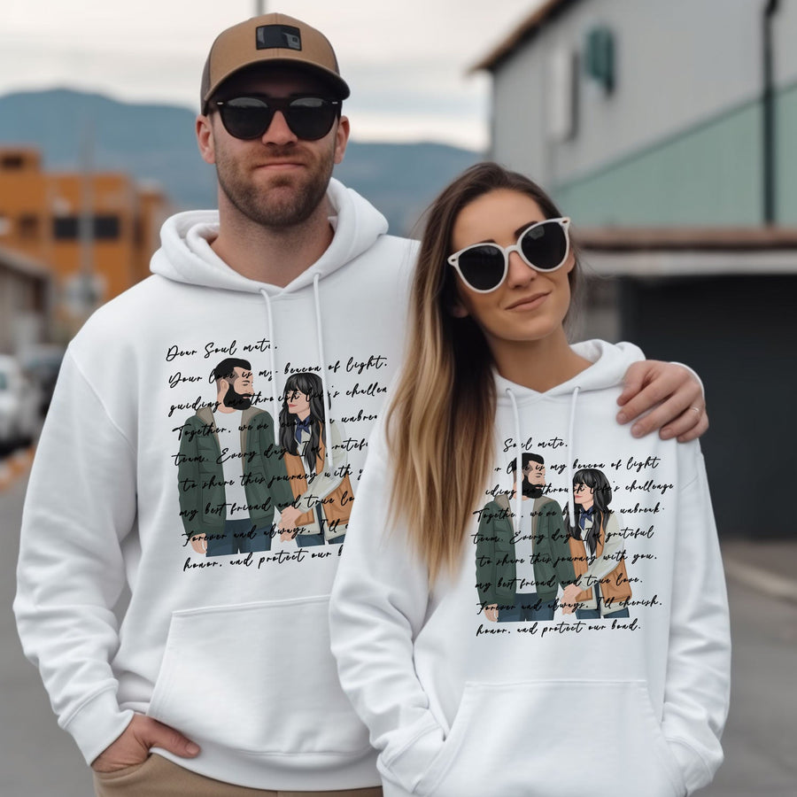 Premium Couple Portrait and Words Personalized Hoodie