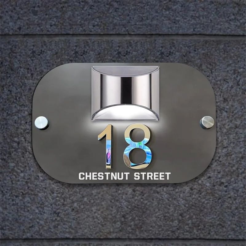 Personalized 3D Solar Acrylic House Number Sign - Custom Outdoor Address Plaque