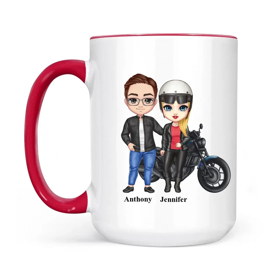 Biker couple Mug for motorcycle fans Accent colors