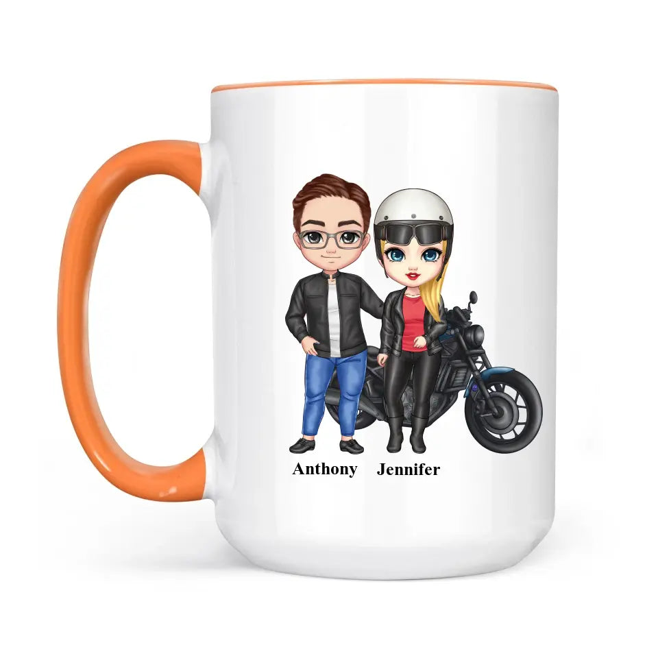 Biker couple Mug for motorcycle fans Accent colors