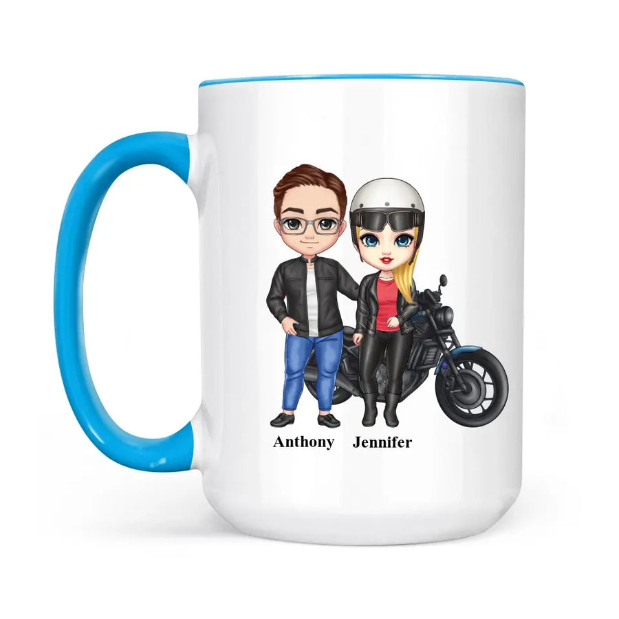 Biker couple Mug for motorcycle fans Accent colors