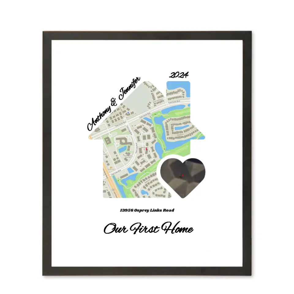 Framed Personalized New Home Map: Immortalize Your Home Address with Personality