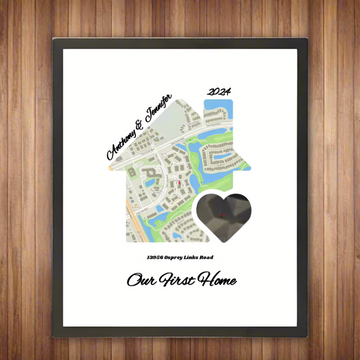 Framed Personalized New Home Map: Immortalize Your Home Address with Personality