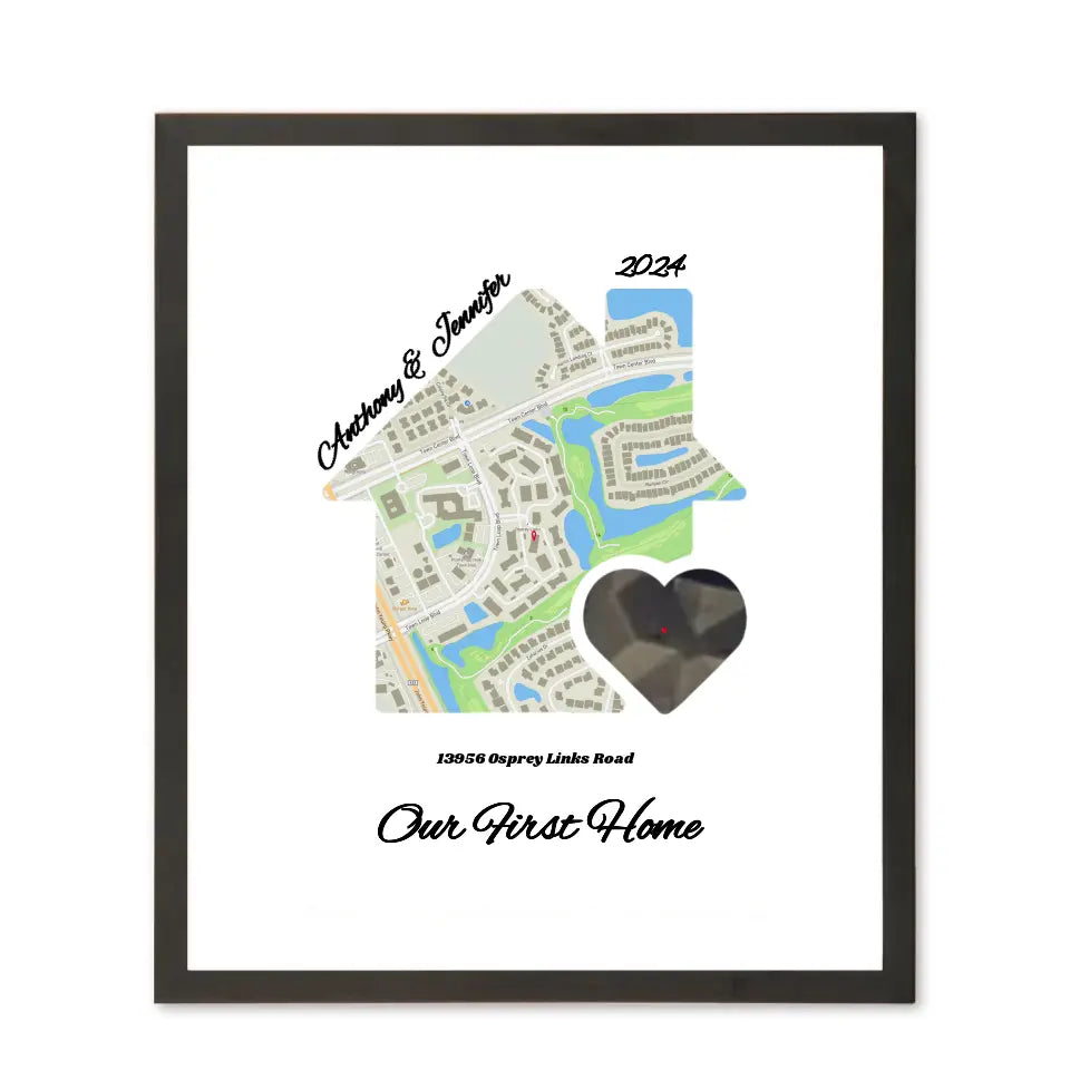 Framed Personalized New Home Map: Immortalize Your Home Address with Personality