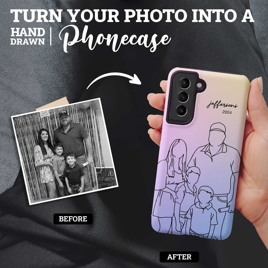 Custom Family Line Art Phone Case - Pastels