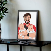 Premium Custom Framed Portrait of Dad and Kids