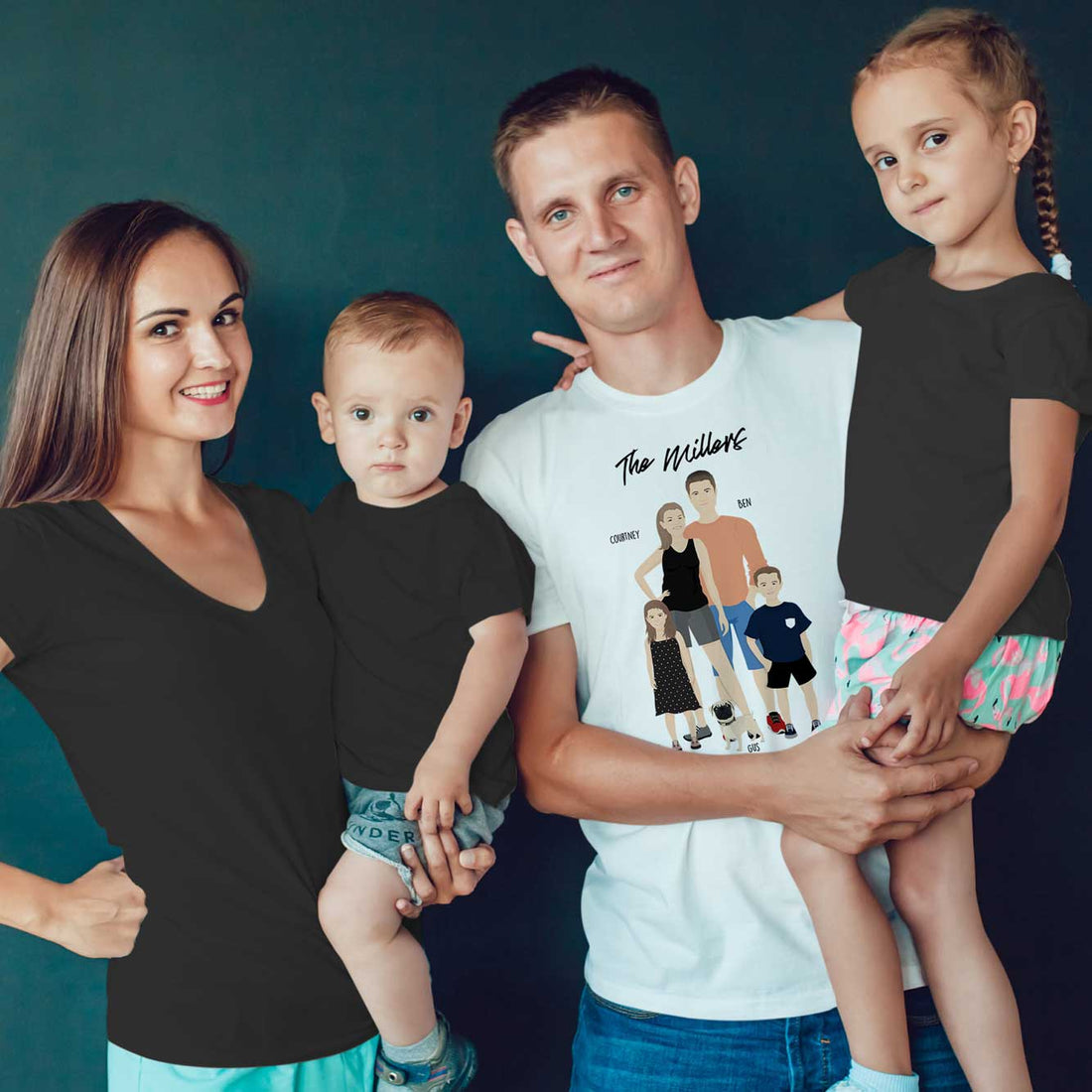 Personalized t-shirt with premium family-drawn