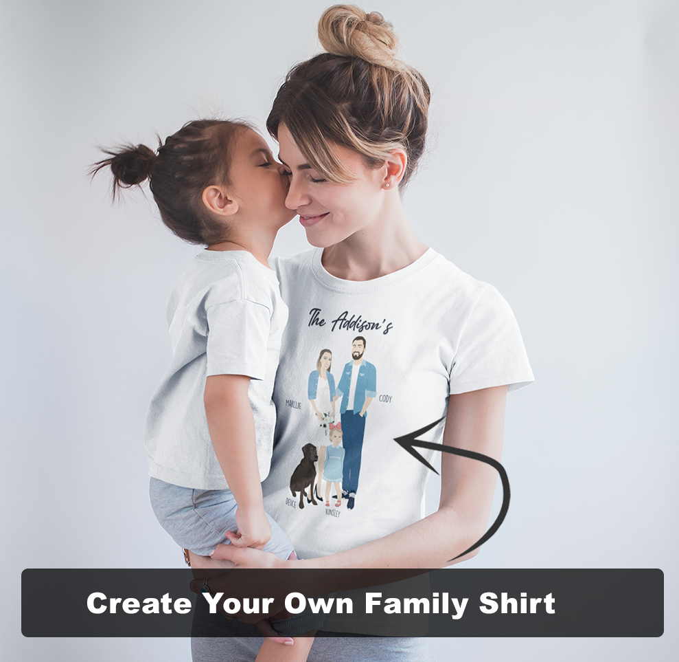 Personalized t-shirt with premium family-drawn