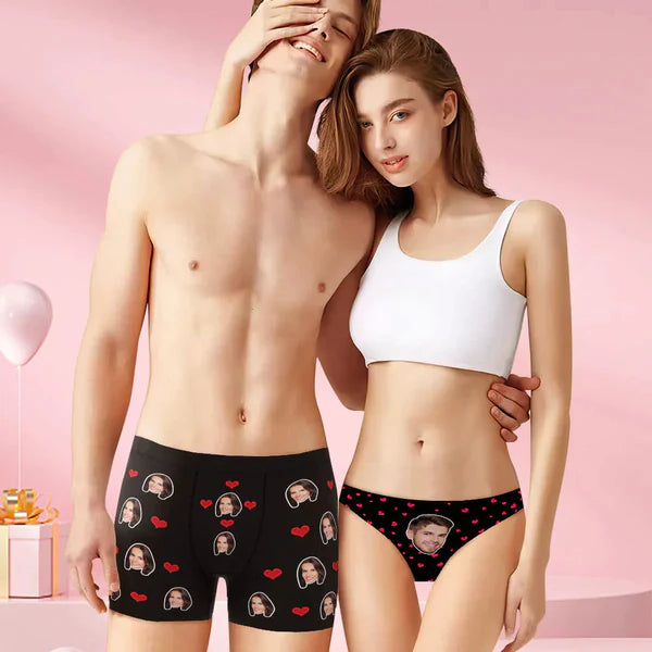 Funny Underwear Personalized Love Heart Personalized Custom Face Couple Matching Underwear Valentine's Day Gift