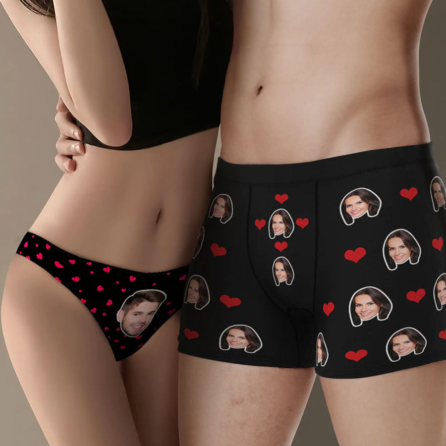 Funny Underwear Personalized Love Heart Personalized Custom Face Couple Matching Underwear Valentine's Day Gift