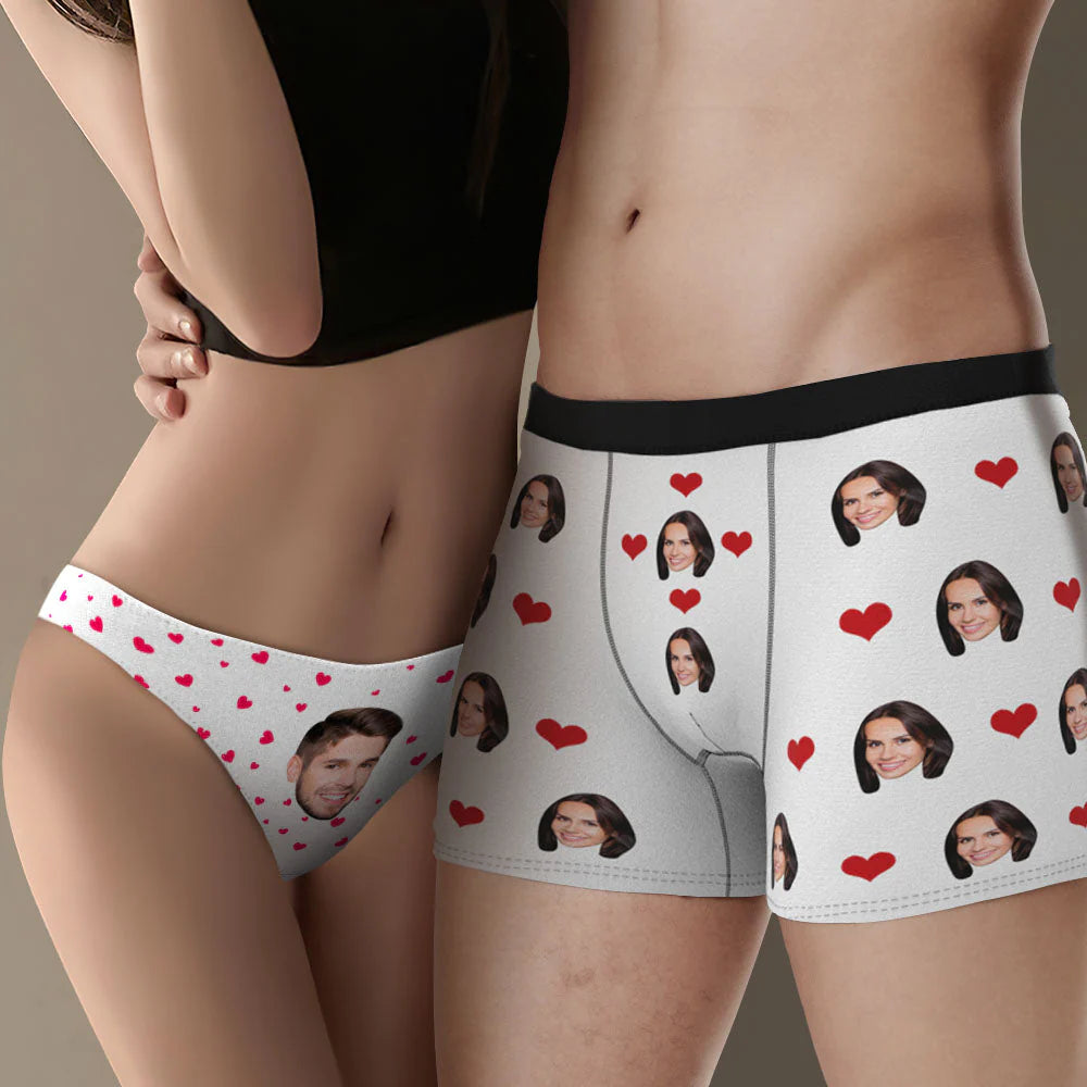 Funny Underwear Personalized Love Heart Personalized Custom Face Couple Matching Underwear Valentine's Day Gift