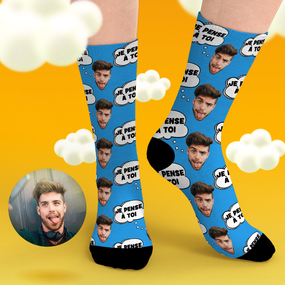 Thinking Of You Personalized Socks with Face and custom text – Customens