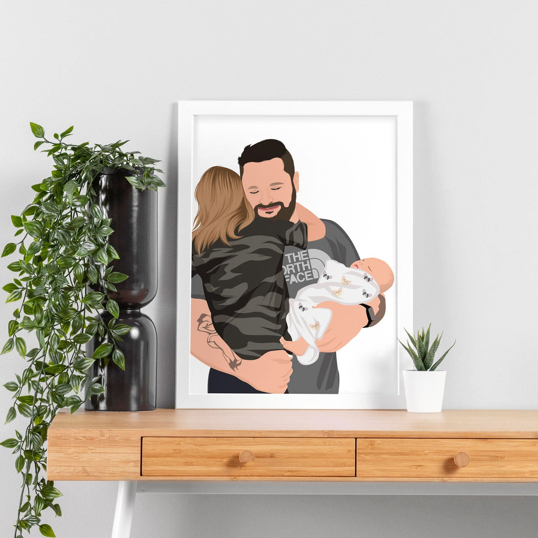 Premium Custom Framed Portrait of Dad and Kids