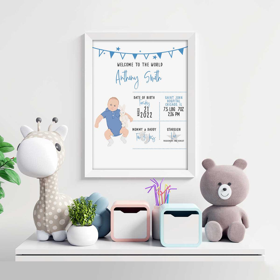 Premium personalized wall art with baby birth details