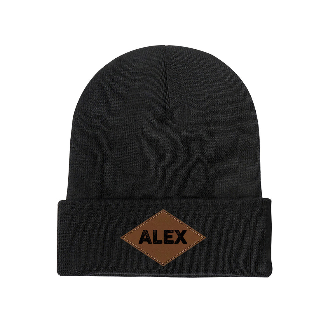 Personalized Laser Engraved Knit Hat with Tongue-Shaped Leather Logo