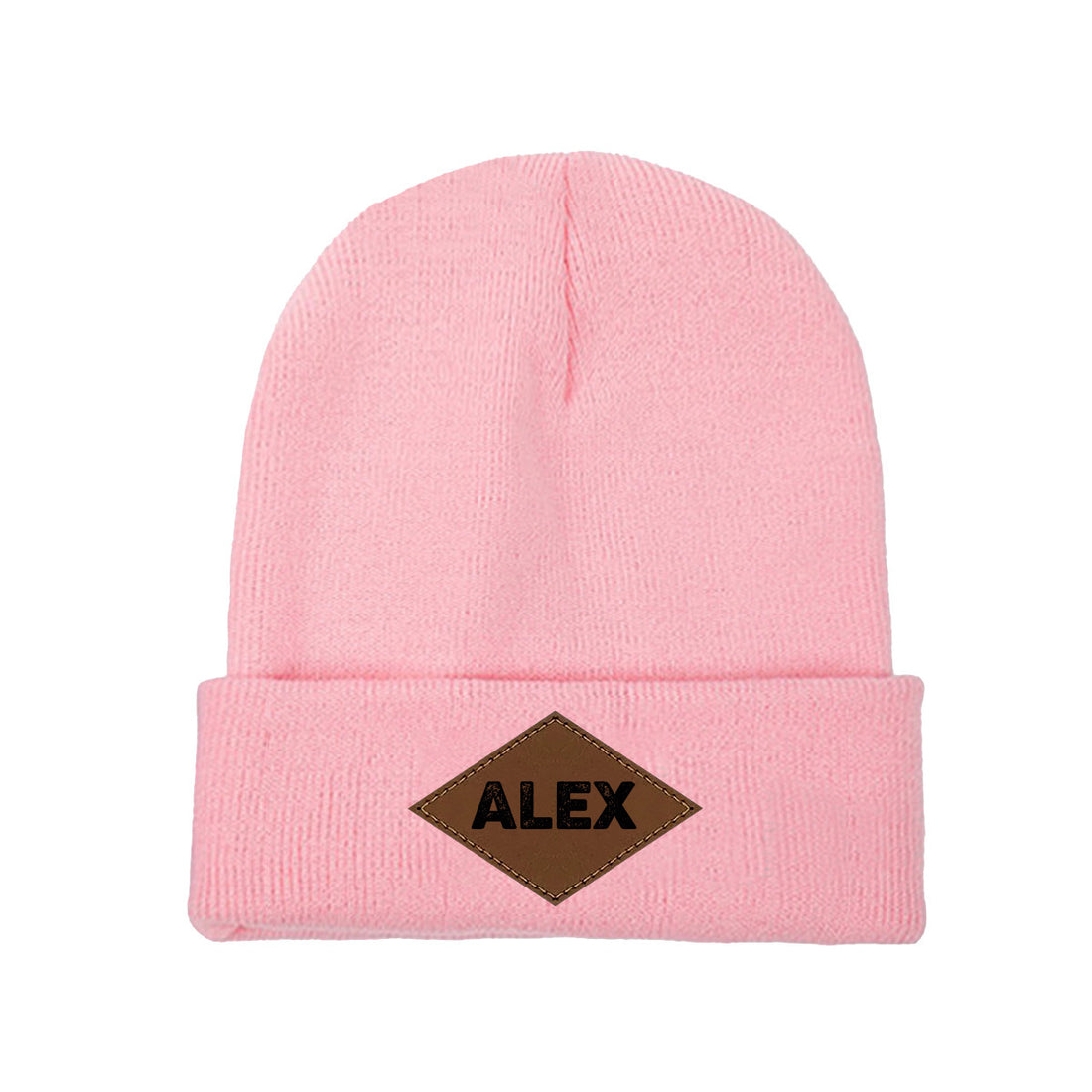 Personalized Laser Engraved Knit Hat with Tongue-Shaped Leather Logo