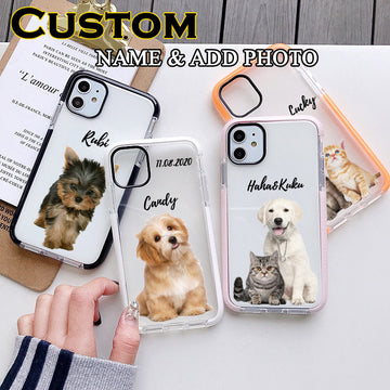 Custom Pet Portait Phone Case for iphone 13 12 11 Pro Max xsmax xs 7 8 Plus Cover Personalised Pet Illustration Shockproof Cases