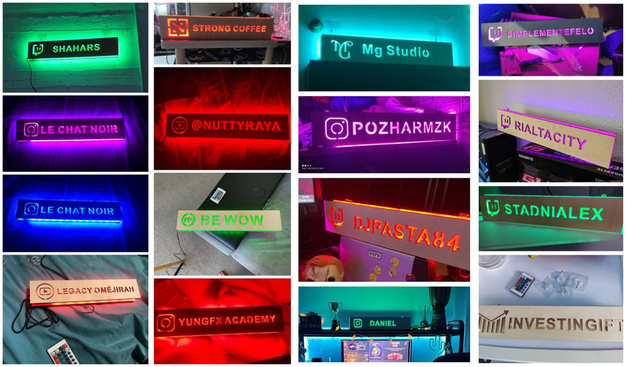 Personalized Gamer Tag for Twitch Wall Lamp Custom Wooden LED USB Night Light Remote Control to Change Color Gamer Tag Neon Sign