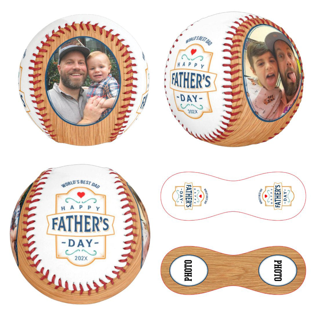 Personalized Photo Baseball with Emblem Design for Father's Day Gift