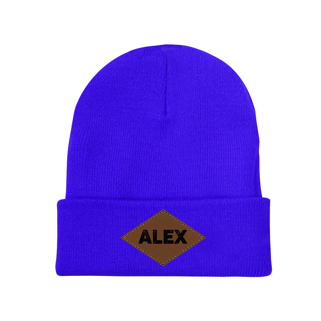 Personalized Laser Engraved Knit Hat with Tongue-Shaped Leather Logo