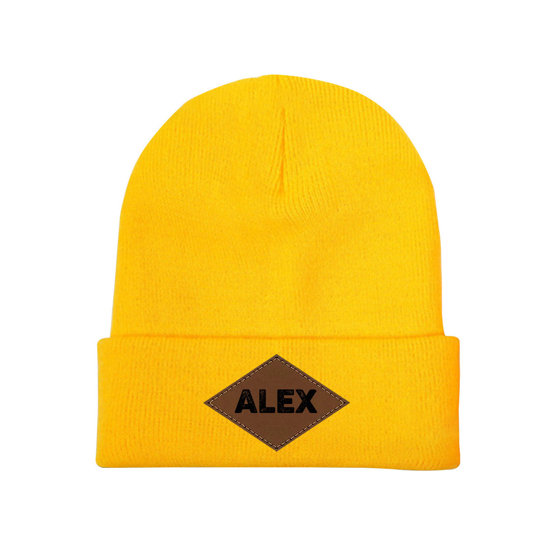 Personalized Laser Engraved Knit Hat with Tongue-Shaped Leather Logo