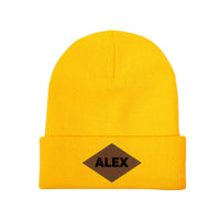 Personalized Laser Engraved Knit Hat with Tongue-Shaped Leather Logo