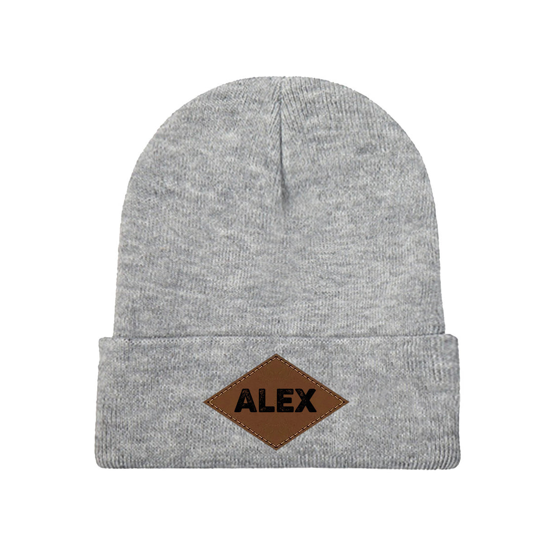 Personalized Laser Engraved Knit Hat with Tongue-Shaped Leather Logo