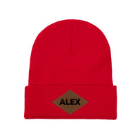 Personalized Laser Engraved Knit Hat with Tongue-Shaped Leather Logo