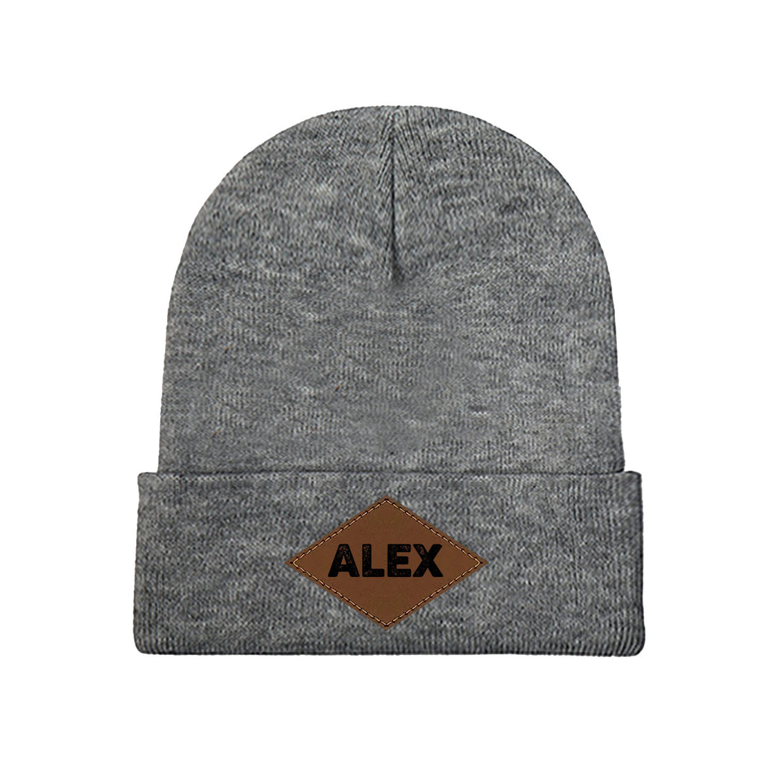 Personalized Laser Engraved Knit Hat with Tongue-Shaped Leather Logo